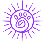 Sunshine Pet Services Logo, Sunshine around a paw print in purple.